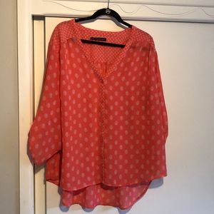 Sheer coral button up shirt with 3/4 sleeves
